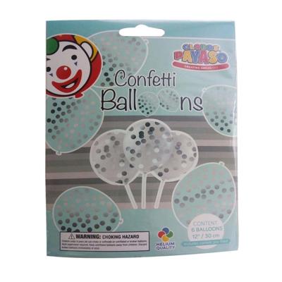 Globos ballonnen met confetti 6 stuks transparant /zilver