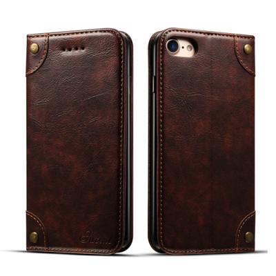 Voor iPhone 8/7 barok eenvoudige horizontale Flip lederen draagtas met houder & kaartsleuven & portemonnee (donker bruin)