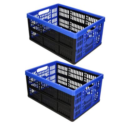 Plasticforte Boodschappenkrat - 2x stuks - 32L - 48 x 35 x 24 cm - vouwkrat - zwart/blauw