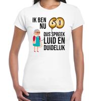 Cadeau T-shirt dames - leeftijd 60 jaar - wit - luid en duidelijk - verjaardagsfeest