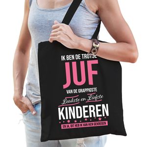 Trotse juf katoenen cadeau tasje zwart voor dames