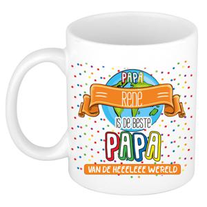 Naam mok papa Renè - wit - de beste - keramiek - 300 ml - Vaderdag/verjaardag