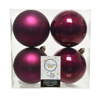 4x stuks kunststof kerstballen framboos roze (magnolia) 10 cm glans/mat - Kerstbal - thumbnail