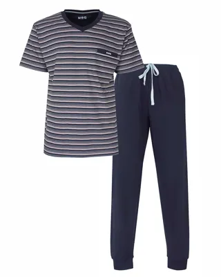 M.E.Q. Heren pyjama korte mouwen - lange broek - Grey stripe