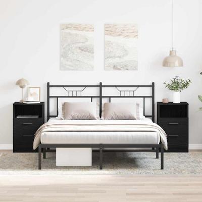 Nachtkastje 2 pcs Zwart eiken 40 x 35 x 65 cm Bewerkt hout