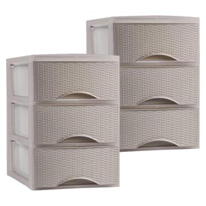 Thuis kantoor organizer ladeblok - 2x - taupe - kunststof - 26 x 37 cm - 3 lades