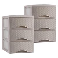 Thuis kantoor organizer ladeblok - 2x - taupe - kunststof - 26 x 37 cm - 3 lades - thumbnail