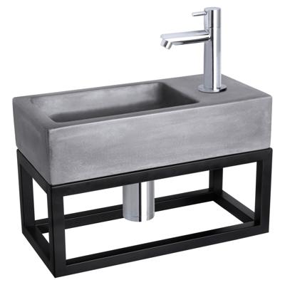 Differnz Ravo fonteinset beton donkergrijs - kraan recht - met handdoekrek - 38.5 x 18.5 x 9 cm - chroom
