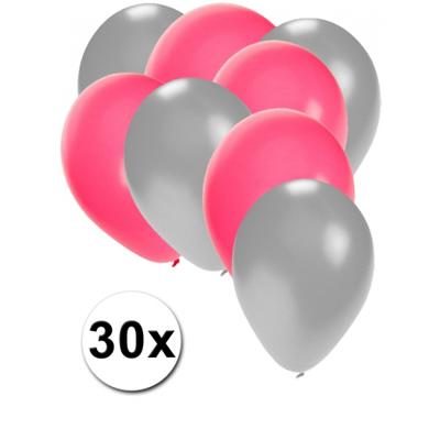 Shoppartners party ballonnen - roze en zilver - 30x stuks - feestartikelen - versiering