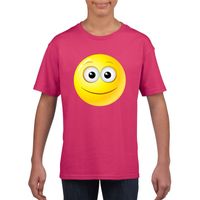 Emoticon vrolijk t-shirt fuchsia/roze kinderen XL (158-164)  -