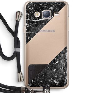 Zwart marmer: Samsung Galaxy J3 (2016) Transparant Hoesje met koord