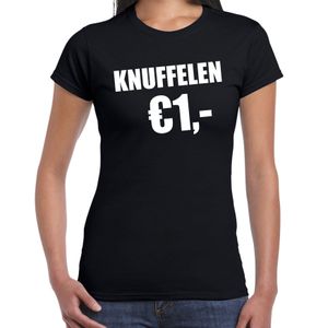 Fun t-shirt knuffelen 1 euro zwart voor dames