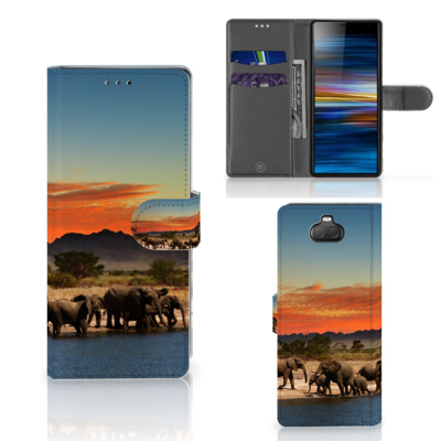Sony Xperia 10 | Telefoonhoesje | Met pasjeshouder | Olifanten