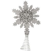 Kunststof kerstboom sneeuwvlok piek glitter zilver 20 cm - kerstboompieken - thumbnail
