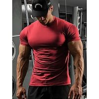 Voor heren Hardloopshirt Compressieshirt Korte mouw Basislaag Sportief Spandex Ademend Sneldrogend Vochtregelerend Sportschooltraining Hardlopen Actieve training Sportkleding Sportkleding Effen Zwart Lightinthebox - thumbnail