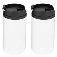 Thermosbeker/warmhoudbeker - 2x - metallic wit - 290 ml - Thermo koffie/thee isoleerbekers