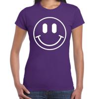 Verkleed T-shirt voor dames - Smile Emoticon - paars - carnaval - foute party - feestkleding