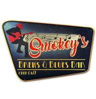 Smokey&apos;s Brews & Blues Bar Zwaar Metalen Bord - 75 x 50 cm - thumbnail