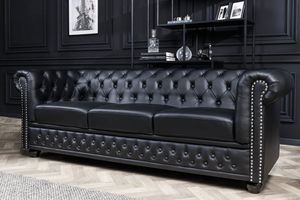 Chesterfield 3-zitsbank 205cm zwart kunstleer klinknagels veerkern - 41447