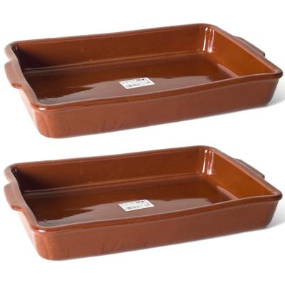 Ovenschaal - Set van 2x stuks - Pamplona - 5 liter - terracotta - tapas serveerschaal - 37 x 25 x 6