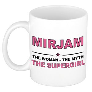 Naam cadeau mok/ beker Mirjam The woman, The myth the supergirl 300 ml   -