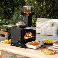 Tuinoven voor Koken Campingoven met Potsteun & Ovenpan & 2 Grillroosters Houtoven met Kijkvenster