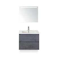 Porto Badmeubelset 70 cm - Beton Antraciet - Keramische Wastafel Wit Slim - met Sence Spiegel
