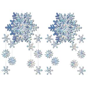 3D sneeuwvlok hangdecoratie mobiel - 2x - iriserend - 56 cm - winter thema versiering