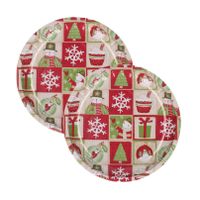 Kerst borden - 2x st - 26 cm - metaal - met sneeuwpop - kerstservies kerst bordjes