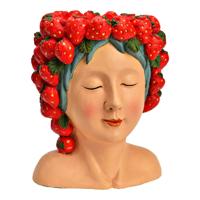 Bloempot/vaas vrouwenhoofd - aardbeienmeisje - rood - keramiek - 22 x 28 x 21 cm Bloempot/vaas vrouwenhoofd - aardbeienmeisje - rood - keramiek - 22 x 28 x 21 cm