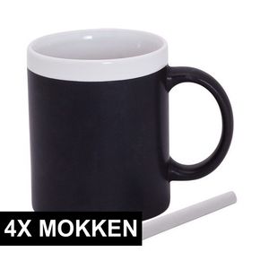 4x stuks krijt mokken in het wit - beschrijfbare koffie/thee mok