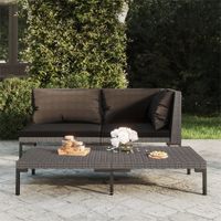 Tuinbank met kussens halfrond poly rattan - thumbnail