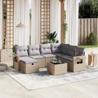 8-delige Loungeset met kussens poly rattan gemengd beige
