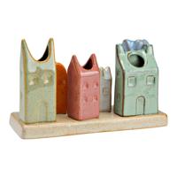 Vaas Stadthuizen van keramiek, Kleurrijk (B/H/D) 18x11x7cm