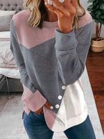 Casual Colorblock Buttoned Loose Sweatshirt - thumbnail