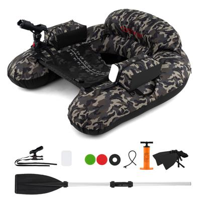 Opblaasbare Rubberboot Visboot met Verstelbare Hengelsteun Vishaakstator Aluminium Peddels en Vinnen Camouflagekleuren