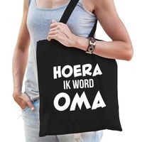 Hoera ik word oma cadeau katoenen tas zwart voor dames - Cadeau aanstaande oma