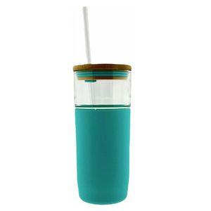 Drinkglas Met Rietje En Deksel – 19 x 8 x 8 cm - 600ml – Mint