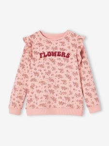 Meisjessweater met ruches op de mouwen roze (poederkleur)