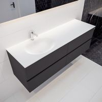 Mondiaz Vica Moon badmeubel antraciet mat 150 cm 4 lades solid surface enkele spoelbak links 1 kraangat