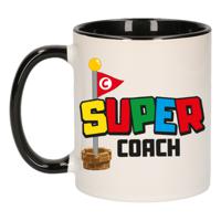 Cadeau koffie/thee mok voor coach/mentor - zwart - super coach - keramiek - 300 ml