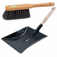 Luxe stoffer en blik bruin/zwart van metaal voor binnen - Stoffer en blik - thumbnail