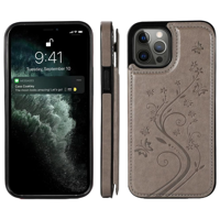 iPhone 16 hoesje - Backcover - Pasjeshouder - Portemonnee - Bloemenprint - Kunstleer - Grijs - thumbnail