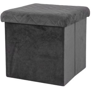 Urban Living Poef/hocker - opbergbox zit krukje - velvet donkergrijs - polyester/mdf - 38 x 38 cm - opvouwbaar - Poefs