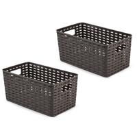 Opbergmand - 4x - Kastmand - rotan kunststof - donkerbruin - 5 Liter - 15 x 28 x 13 cm
