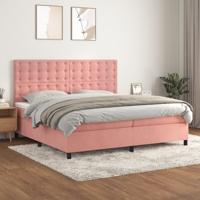 Boxspring met matras fluweel roze 200x200 cm