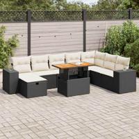 9-delige Loungeset met kussens poly rattan acacia zwart