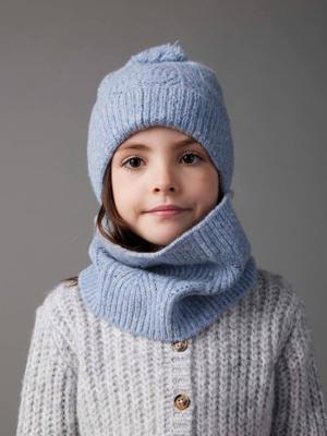 Set van muts + snood + wanten in kabelbreiwerk grijsblauw