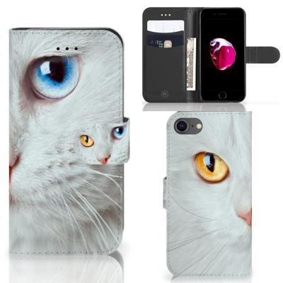 iPhone 7 | 8 | SE (2020) | SE (2022) | Telefoonhoesje | Met pasjeshouder | Witte Kat