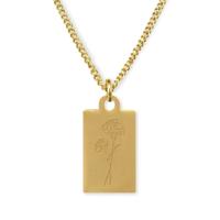 Gegraveerde geboortebloem ketting OUD DESIGN - Stainless steel - Goud - Rechthoek - Oktober - goudsbloem